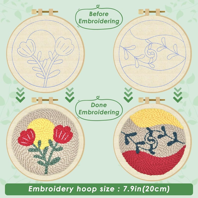 ERKOON Punch Needle Kit Adults Beginners, 2 Pcs DIY Easy Floral Embroidery Set for Starter Art Craft, Needling Punching Project with Patterns, Tools, Yarns, Hoop, Instruction (Rose) - Image 3
